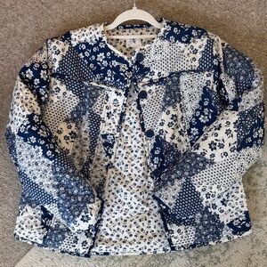 Altar'd State Navy and White Floral Patchwork Quilted Jacket